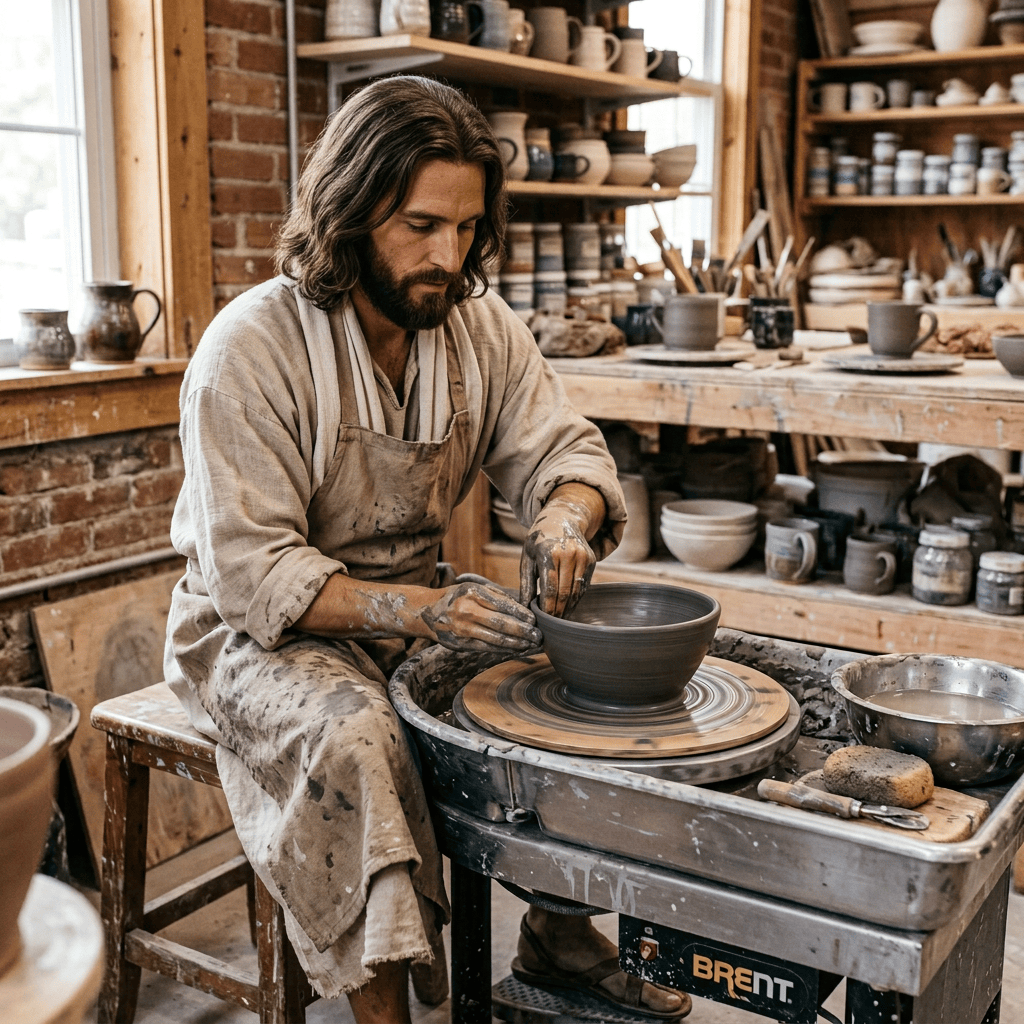 Ceramic artist shaping a bowl on a pottery wheel