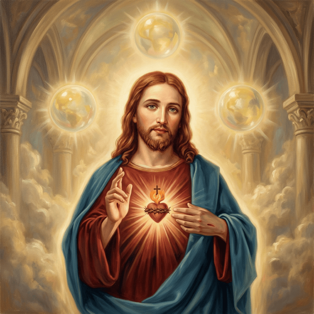Sacred Heart of Jesus with three light globes